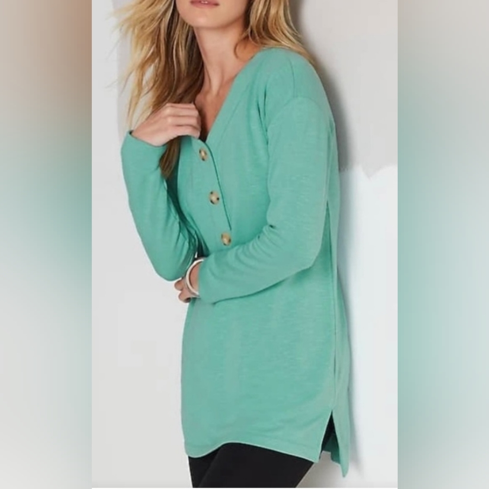 Ladies Oversized Henly Long Sleeve Seafoam Green  w/lrg Front Deco Buttons MP